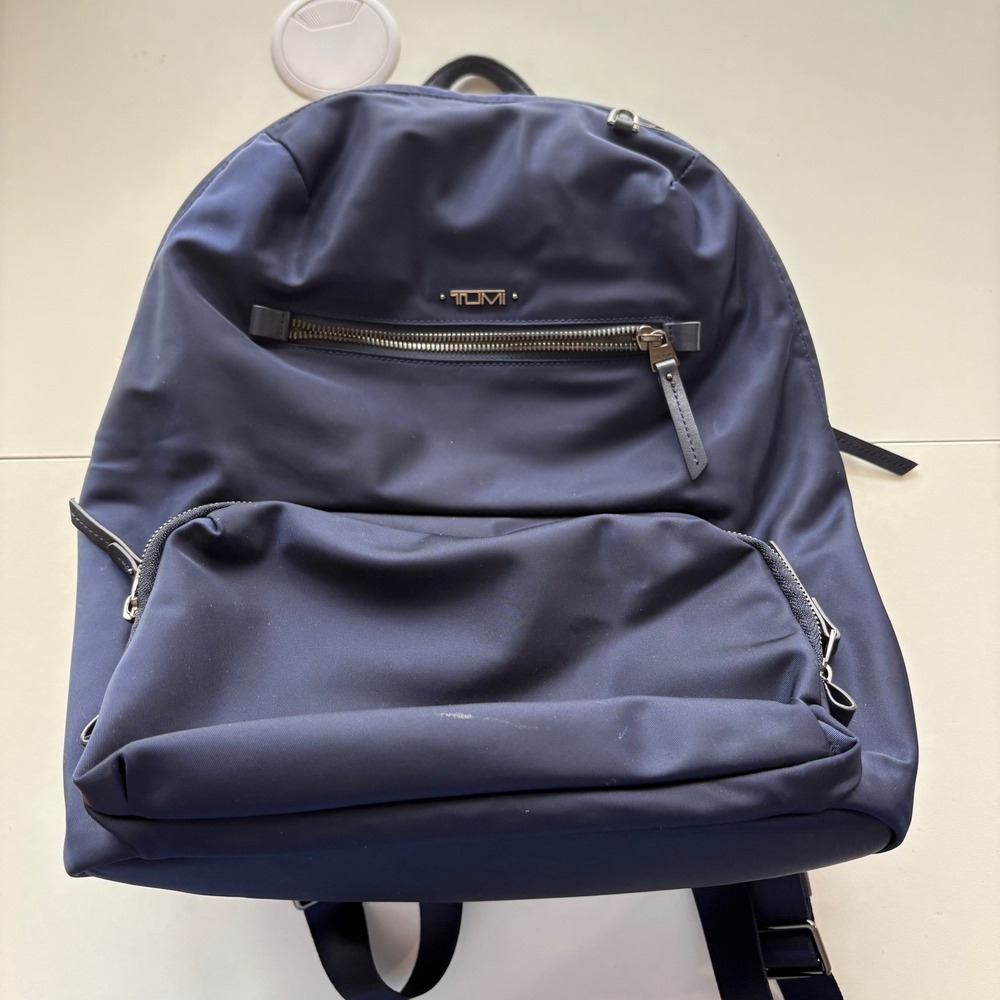 Tumi Voyageur Backpack Women Medium Navy Blue Nylon Gold‎ Hardware Laptop Bag